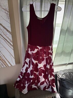 Sleeveless Burgundy Floral A-Line Dress